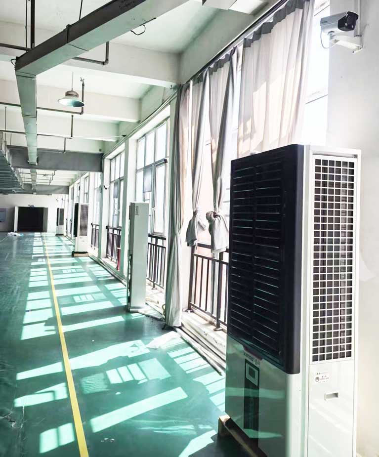 紡織車間制冷降溫，可應用蒸發冷省電空調-立式軸流雙風口柜機